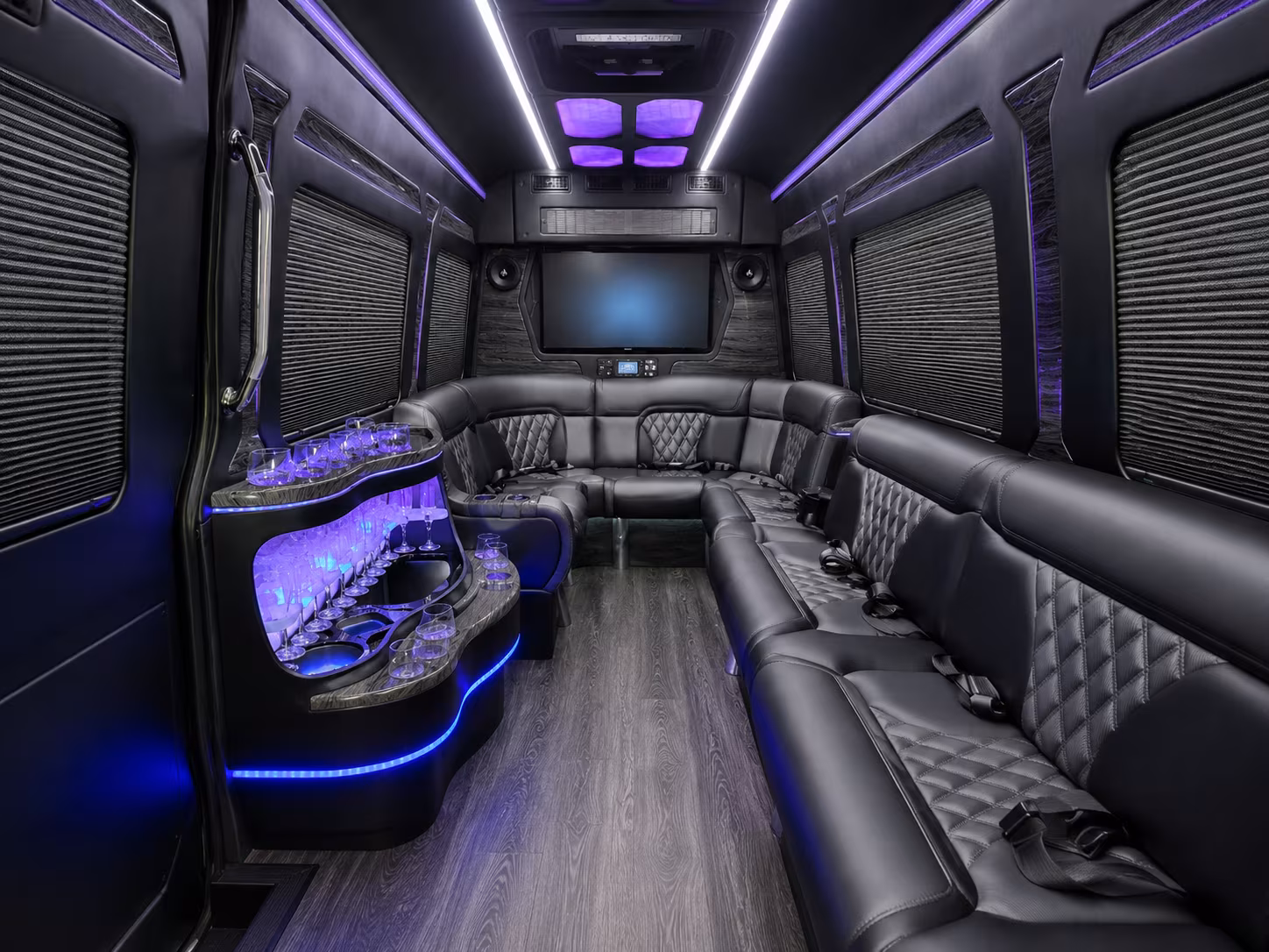 longview 50 passenger party bus inside